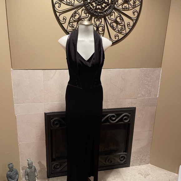 Y2K Vintage Tadashi Women’s Blk Sleeveless Tuxedo Style Full Length Dress SZ S - Picture 11 of 13